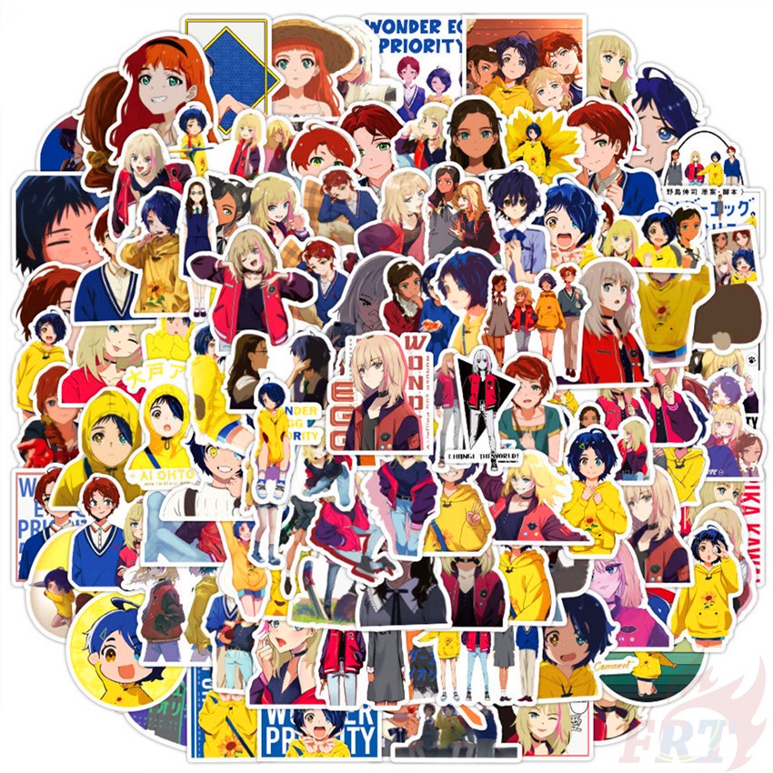 Set 100 miếng dán họa tiết hoạt hình WONDER EGG PRIORITY B trang trí chống thấm nước