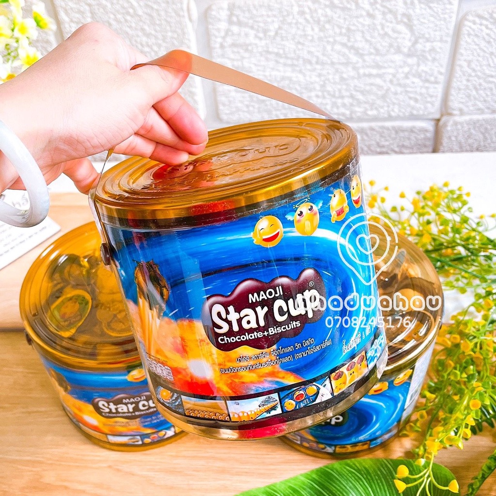 Một xô gồm 100 chén bánh bich qui sô cô la kem Star Cup Thái Lan mini 6g kèm muỗng xô 600gam