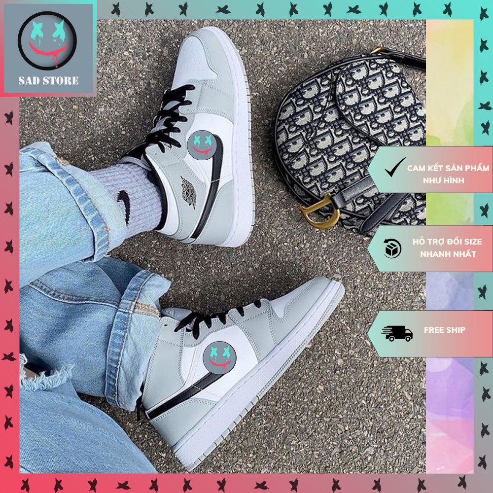 Giày Jordan Cổ Cao Xám, Giày JD Cổ Cao Xám Đen Hàng Cao Cấp Full Box + Bill