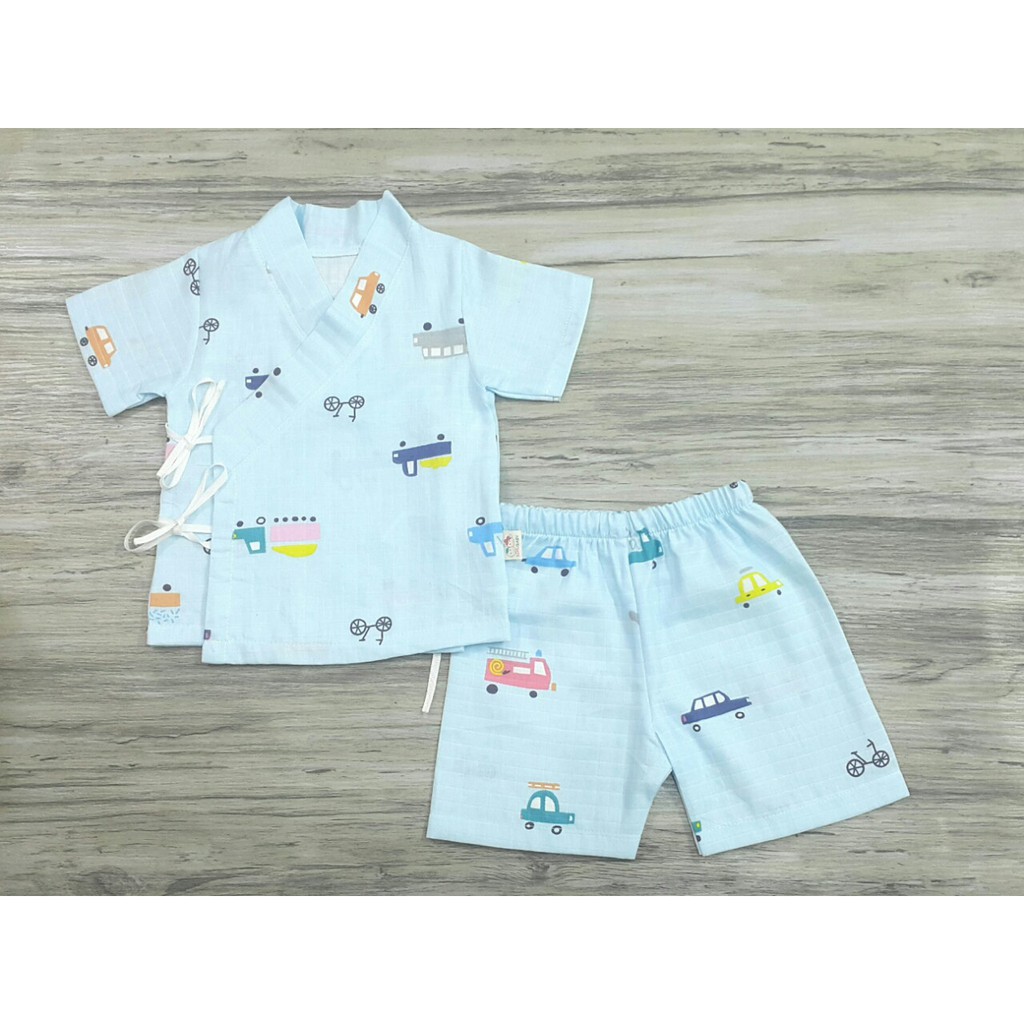 Bộ Yukata Đùi Cộc Vải Xô Cotton Organic Bé 5 - 10 ký  [SIHU BABY SHOP]