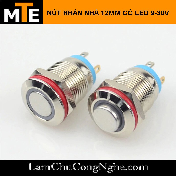  Nút nhấn nhả chống nước 12mm có LED XANH, ĐỎ 12mm 9-30V