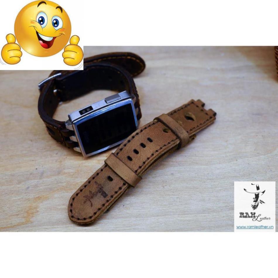 DÂY ĐỒNG HỒ PEBBLE STEEL DA BÒ THẬT RAM LEATHER - HÀNG CHÍNH HÃNG .