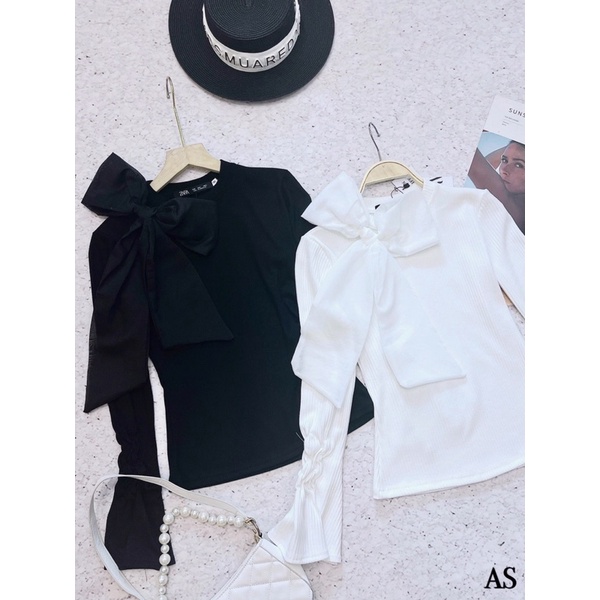 ⚡️BÁN SỈ⚡️Áo len tăm nơ cổ 2 màu đen trắng | BigBuy360 - bigbuy360.vn