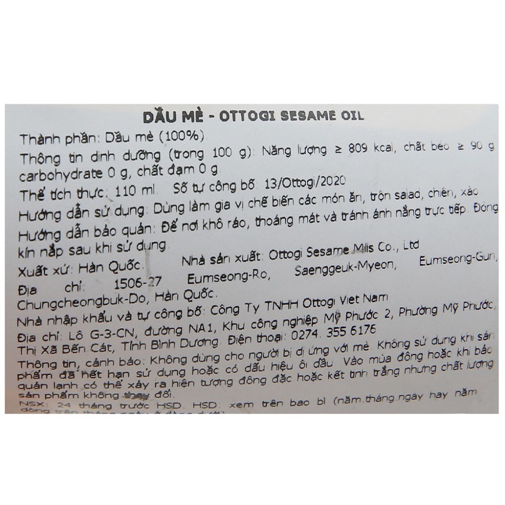 [FREESHIP❤️] - Dầu Mè Ottogi (110ml)