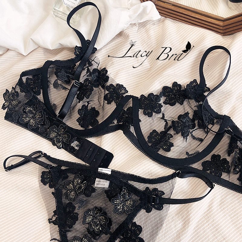 Bộ Đồ Lót Voan Mỏng Thêu Hoa Nổi Không Đệm Có Gọng Nâng Siêu Sexy Lacy Bra - B25 | WebRaoVat - webraovat.net.vn