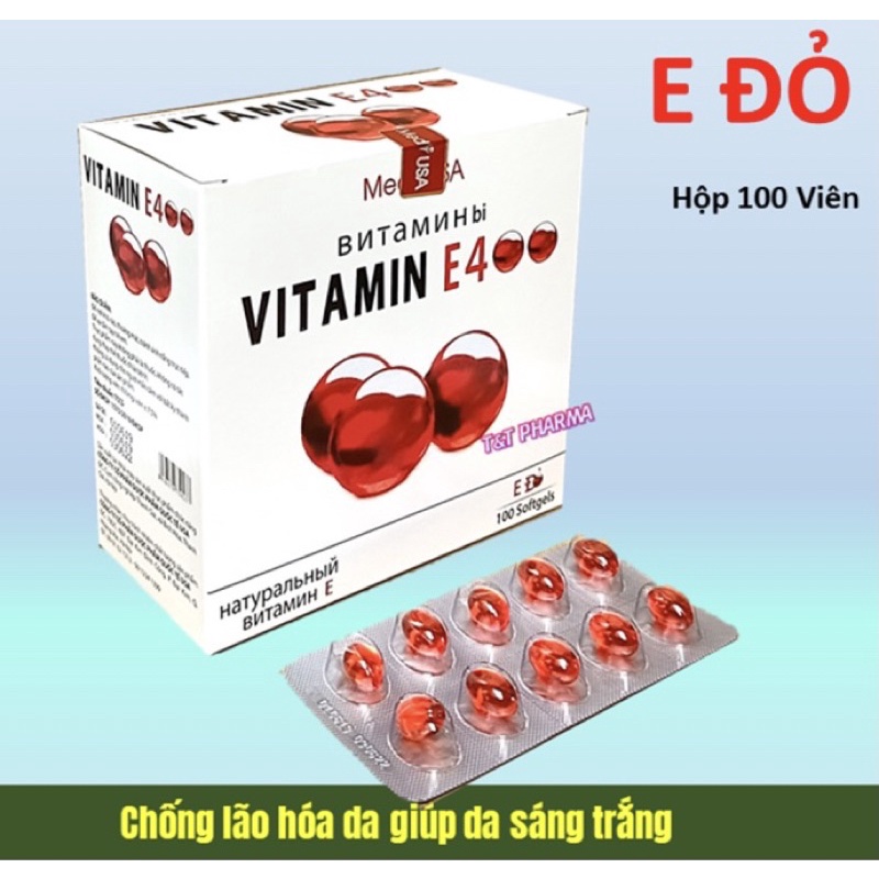 VITAMIN E 400 ĐỎ ( Hộp 100 Viên) - giúp tái tạo da, làm sáng da, chống chảy xệ, giảm nám, chống lão hóa cho da