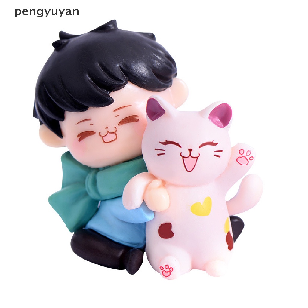 [pengyuyan] Cặp Đôi Mèo Ôm Bánh Kem Để Bàn Trang Trí Tiểu Cảnh Khăn Choàng Màu Cam [Mới]