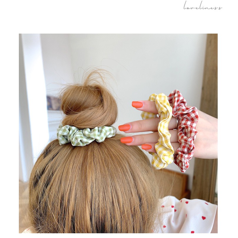 Dây Cột Tóc Cao Su Họa Tiết Caro / Chú Heo Dễ Thương Phong Cách Hàn Quốc Cho Nữ