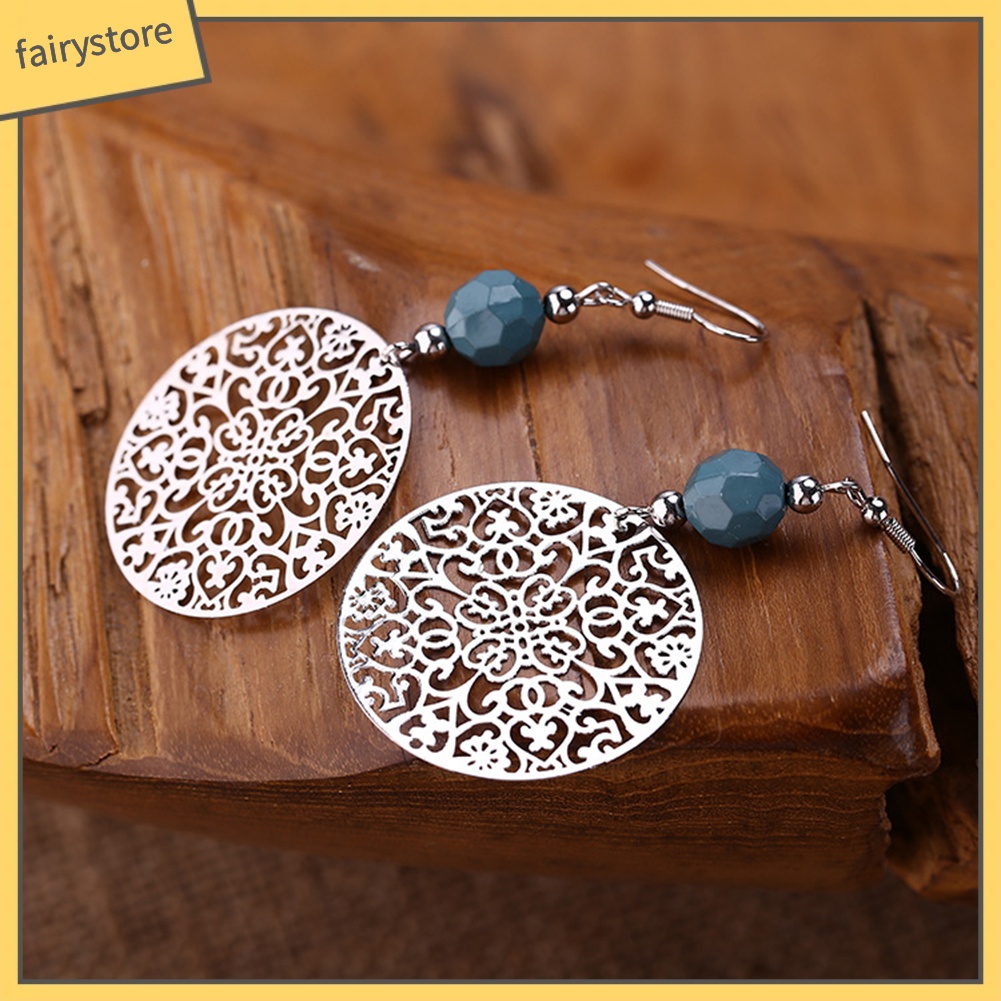 Đôi hoa tai cotton hình hoa rỗng tròn dáng dài phong cách vintage nữ tính