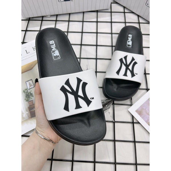 [CHÍNH HÃNG] DÉP MLB NỘI ĐIA NY TRẮNG ĐEN - DÉP QUAI NGANG CAO SU CHỐNG NƯỚC - UNISEX NAM NỮ - SS20PR002