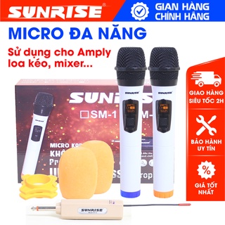 Micro đa năng không dây karaoke Sunrise SM-1/SM-2, mic không dây sóng UHF chống hú, hút giọng sử dụng cho loa kéo, amply