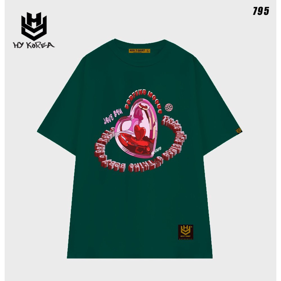 Áo thun unisex tay lỡ HY KOREA form rộng Trái tim hồng 795
