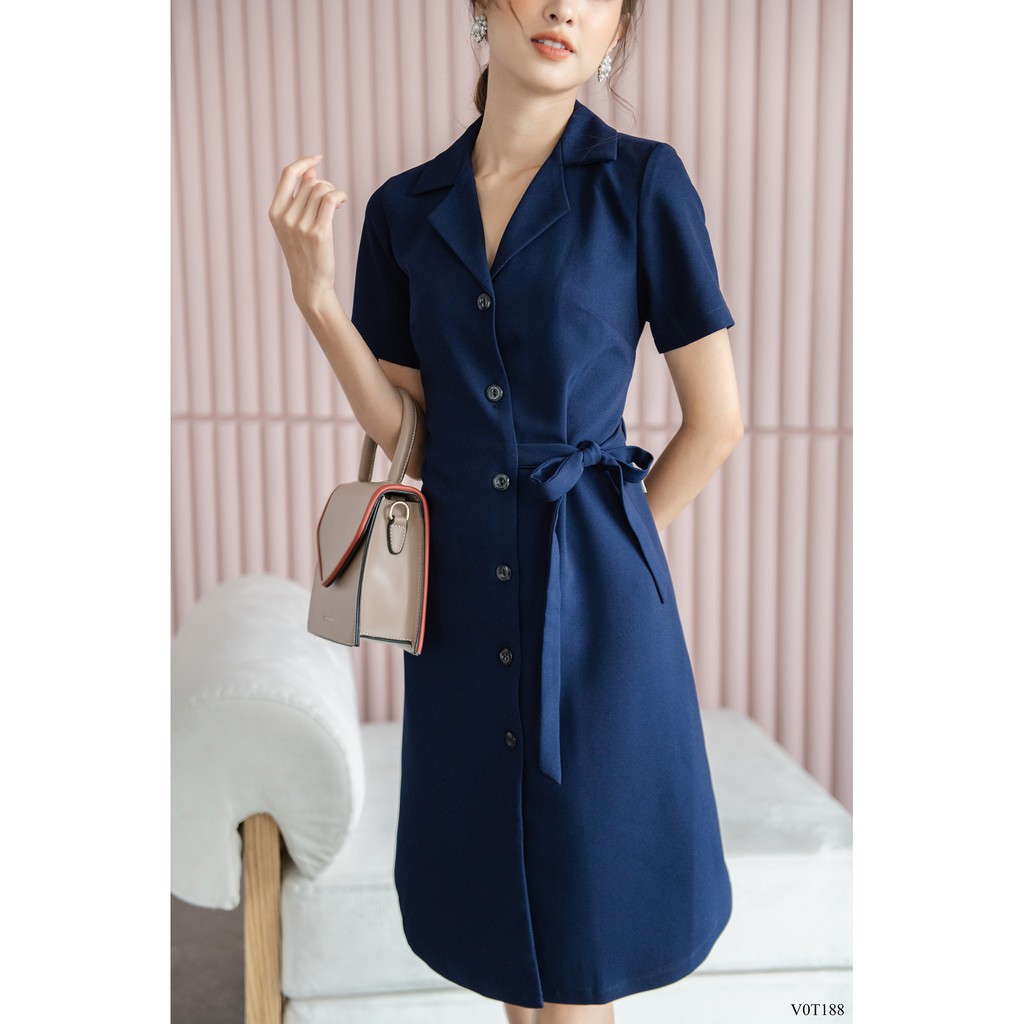 đơn 99K] Váy suông nơ eo cổ vest TIIN STORE V0T188 | BigBuy360 - bigbuy360.vn