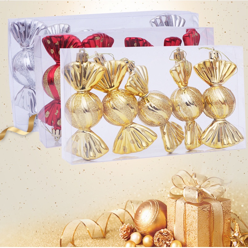 5 Phụ kiện treo trang trí cây thông noel hình viên kẹo tùy chọn màu sắc