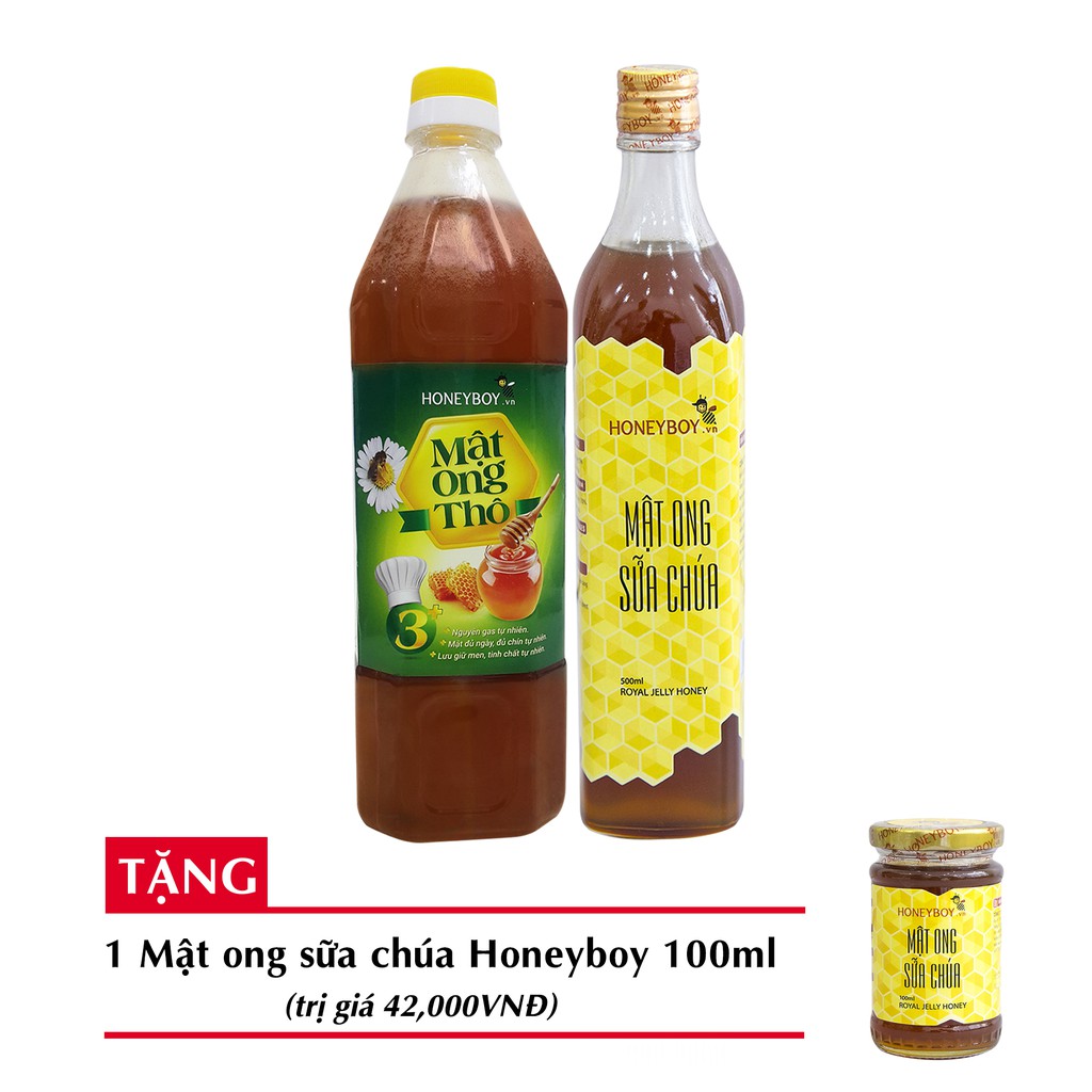Bộ Mật ong thô HONEYBOY 1 lít + Mật ong sữa chúa HONEYBOY 500ml + tặng 1 Mật ong sữa chúa HONEYBOY 100ml-HCM