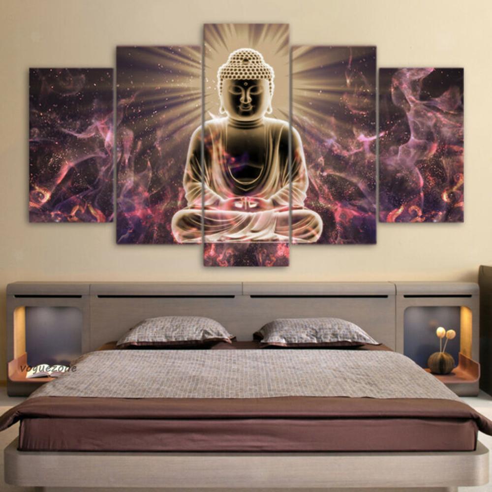 Canvas Print Study Friends Parents Buddha Light Oil Painting Art Wall Home Decor Framless 5 Pcs Flowers Modern