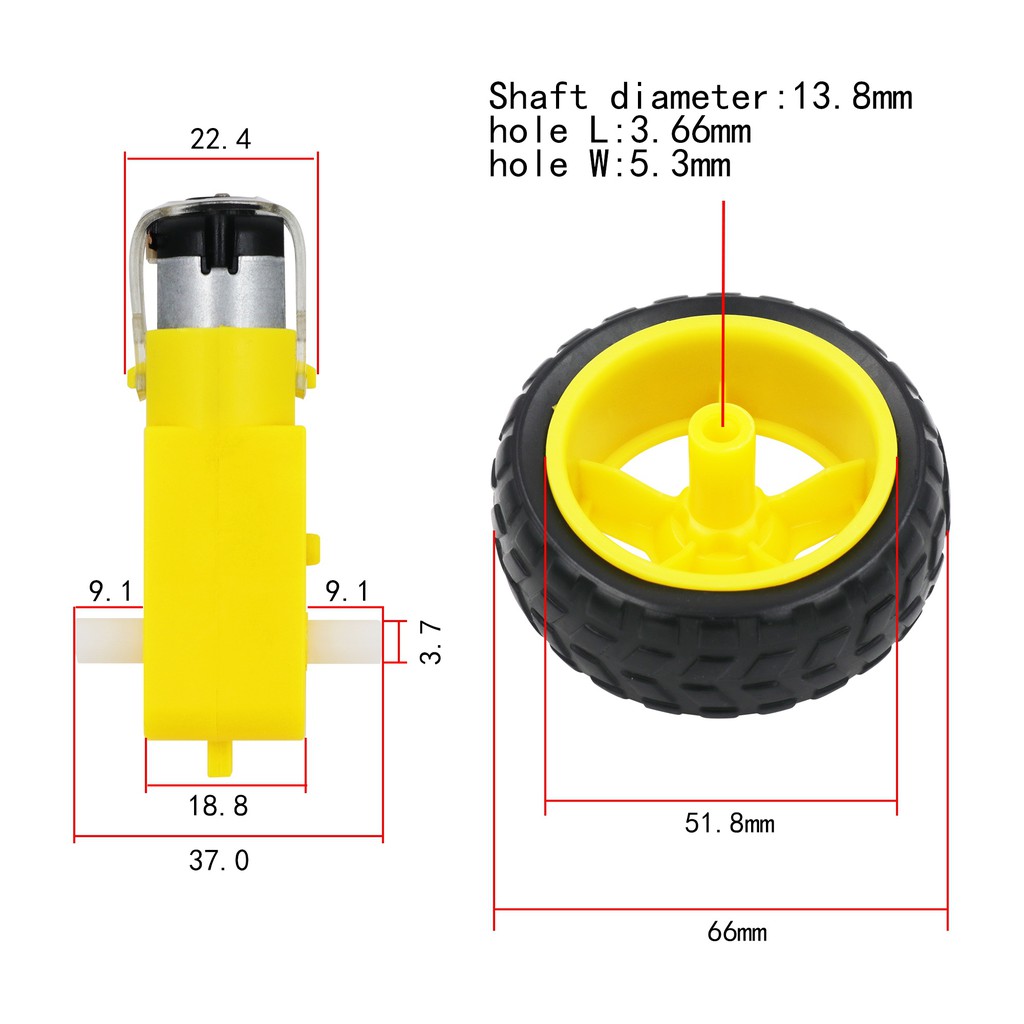 01 Động Cơ DC 3 -6v + hộp số + 01 Bánh Xe Hỗ Trợ Đối Với Arduino Xe Smart Robot