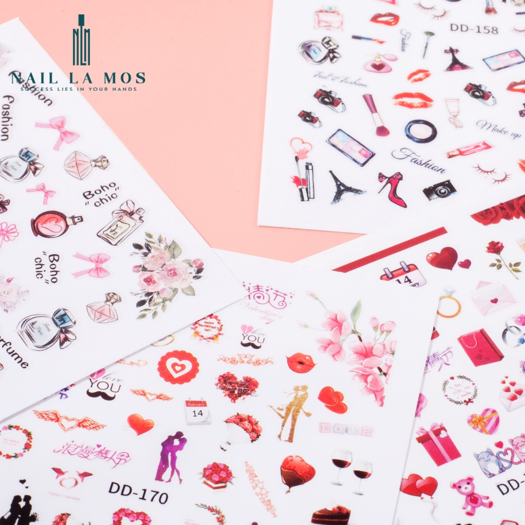 Miếng dán móng tay 3D nail sticker chủ đề cô nàng hiện đại và tình yêu mơ mộng (lẻ 1 tấm)