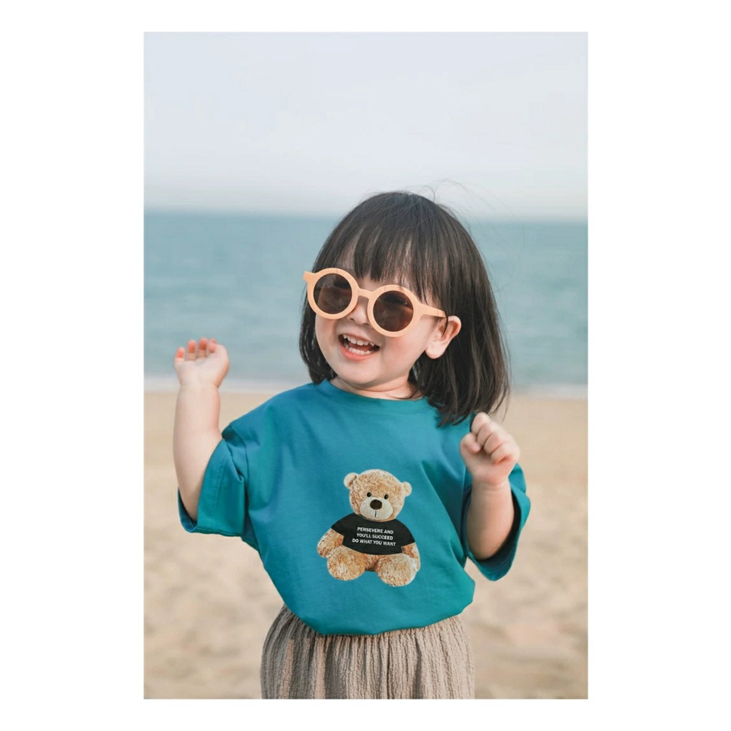 Áo cotton 4 chiều cho bé FUHA, áo cộc tay in 3D hình Gấu dễ thương