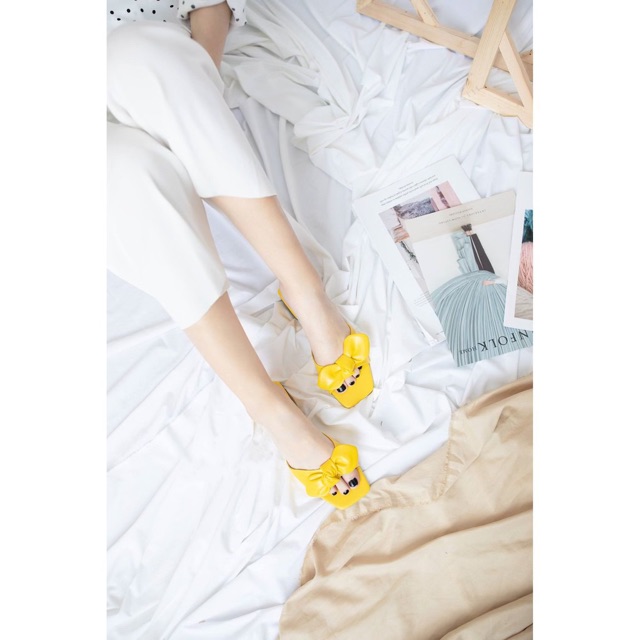 Dép nơ nữ PU 6 màu Dáng hàng quốc cực xinh - mã 756
