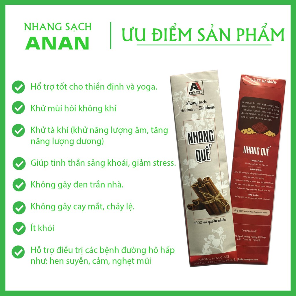 Nhang Sạch Thảo Mộc Hương Quế An An, An Toàn Cho Cả Bà Bầu Và Trẻ Em gói 38 nén (38cm)