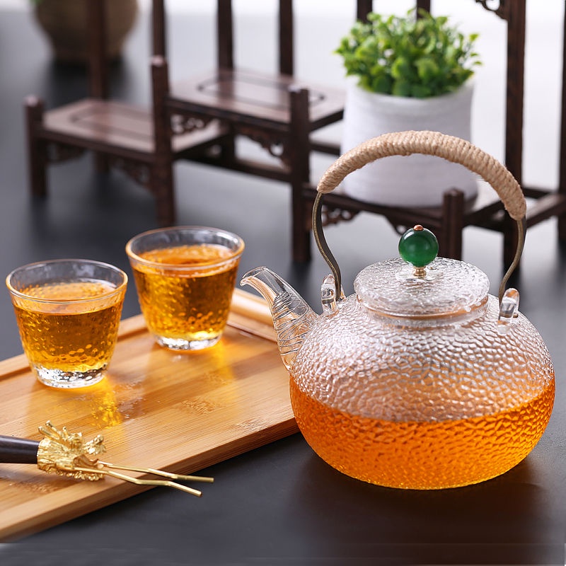 Ấm trà thủy tinh chịu nhiệt cao kiểu búa Nhật dày dặn, bếp điện gốm sứ, đun nước chuyên dụng