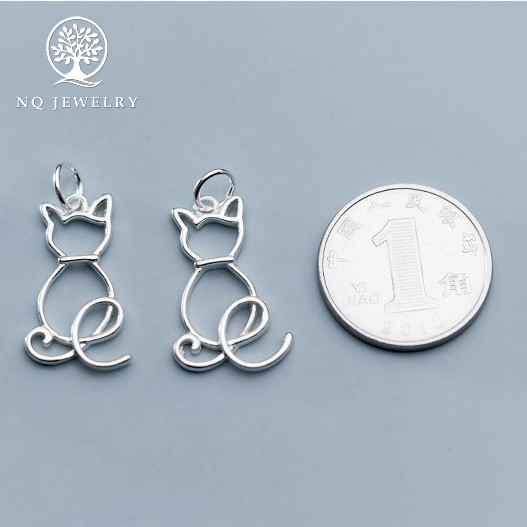Charm bạc viền hình con mèo treo - NQ Jewelry