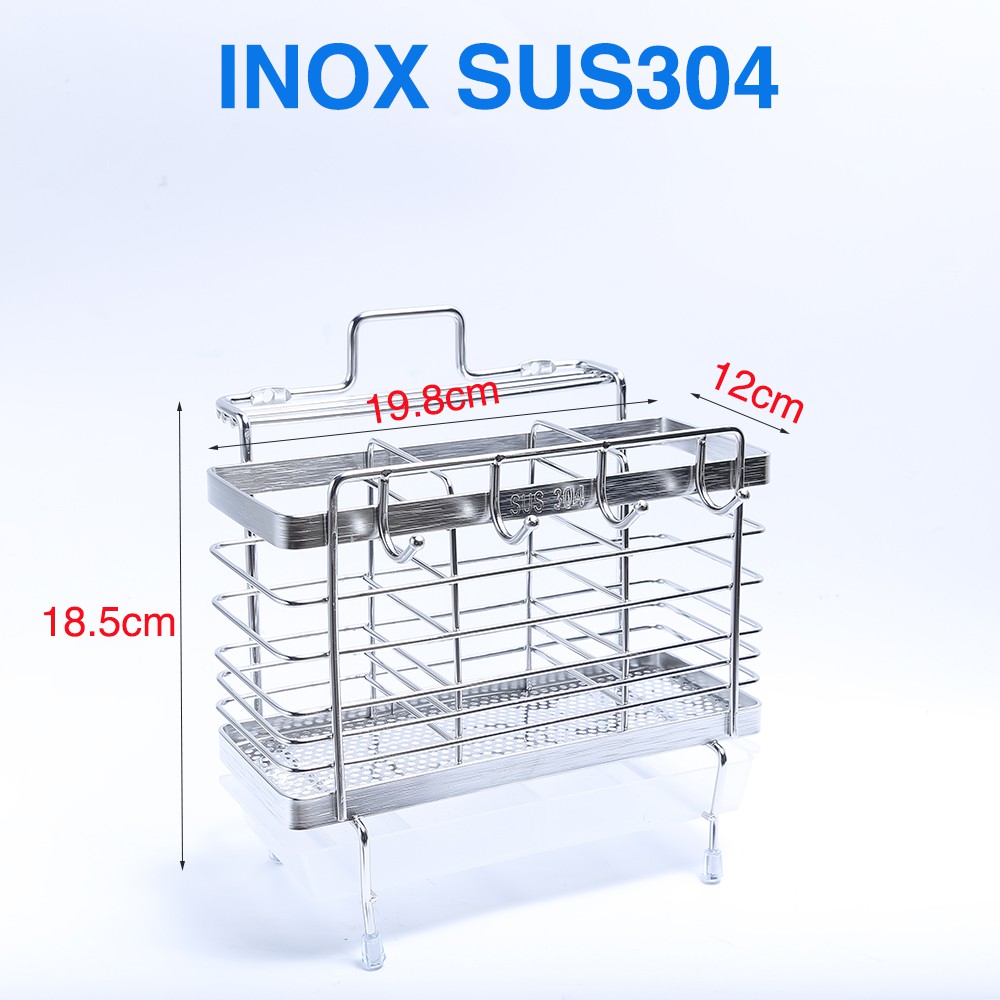 Kệ đựng đũa INOX SUS304 HOBBY DM01 3 ngăn đa năng dán tường gạch men - Hàng cao cấp kem keo dán Sealant Fix