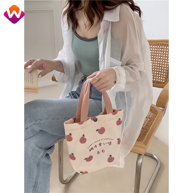Túi Vải Canvas Mini Kiểu Hàn Quốc Dễ Thương Cho Nữ