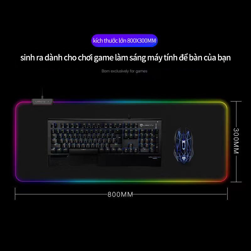 Miếng lót chuột LED RGB  chống nước  pad chuột chơi game cỡ lớn chống trượt siêu bền siêu đẹp