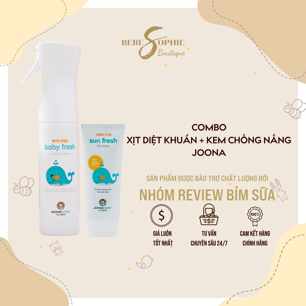 Chính hãng - Combo Xịt diệt khuẩn Joona &amp; Kem chống nắng Joona an toàn từ sơ sinh