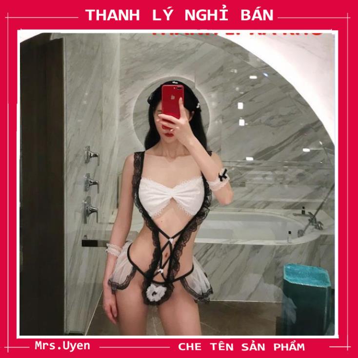 Váy ngủ cosplay hầu gái gợi cảm, Đầm ngủ ren dây DJ bốc lửa Mã HGD004 - trắng | BigBuy360 - bigbuy360.vn