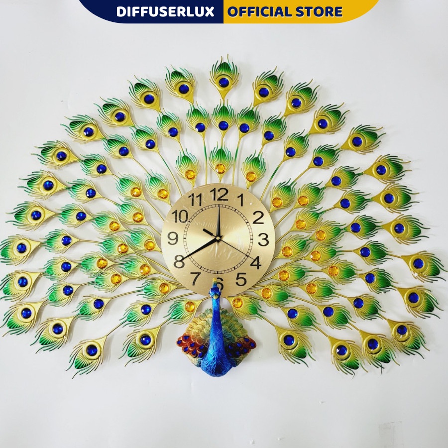 Đồng hồ kim trôi treo tường hình con công khổng tước decor trang trí phòng khách mã 952 xanh - DIFFUSER LUX