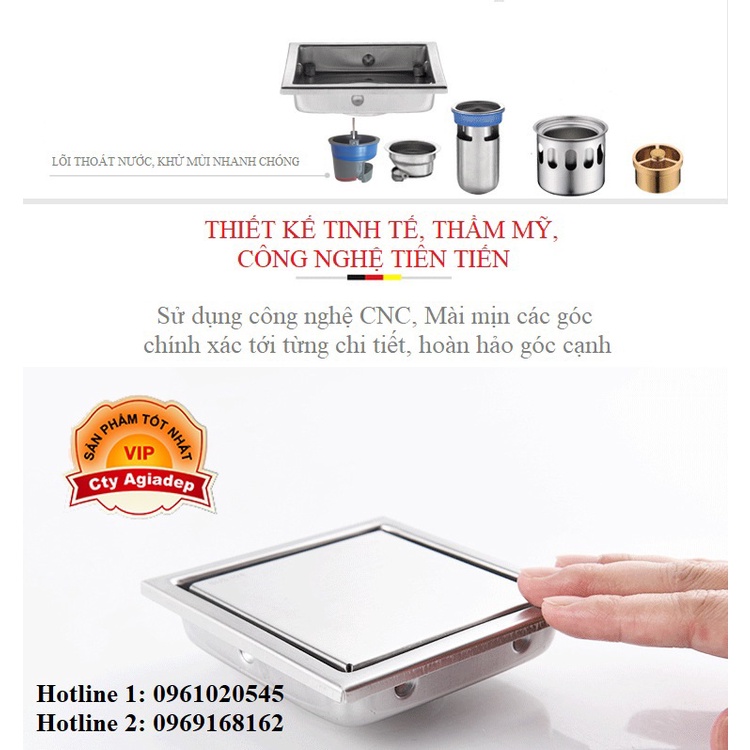 Ga thoát sàn cao cấp Inox SUS 304 - Nắp để gạch đá trang trí - Chống mùi hôi và côn trùng tuyệt đối AGIADEP