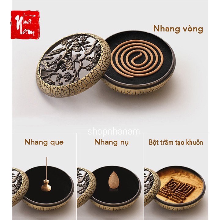 Lư hương đỉnh xông nụ trầm hương ba màu lò đốt nhang vòng nhang que đế chân nến phụ kiện thác khói TKPK_10