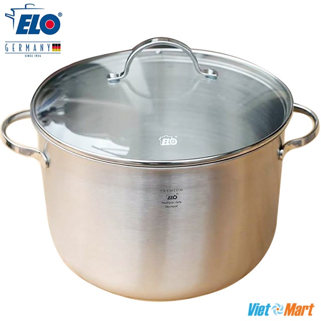 Nồi Luộc Gà ELO Multilayer 28cm 10lit Nấu Canh inox 304 cao cấp, 3 Lớp Đúc Liền Khối Từ Thành Đến Đáy Vung Kính Chịu Lực