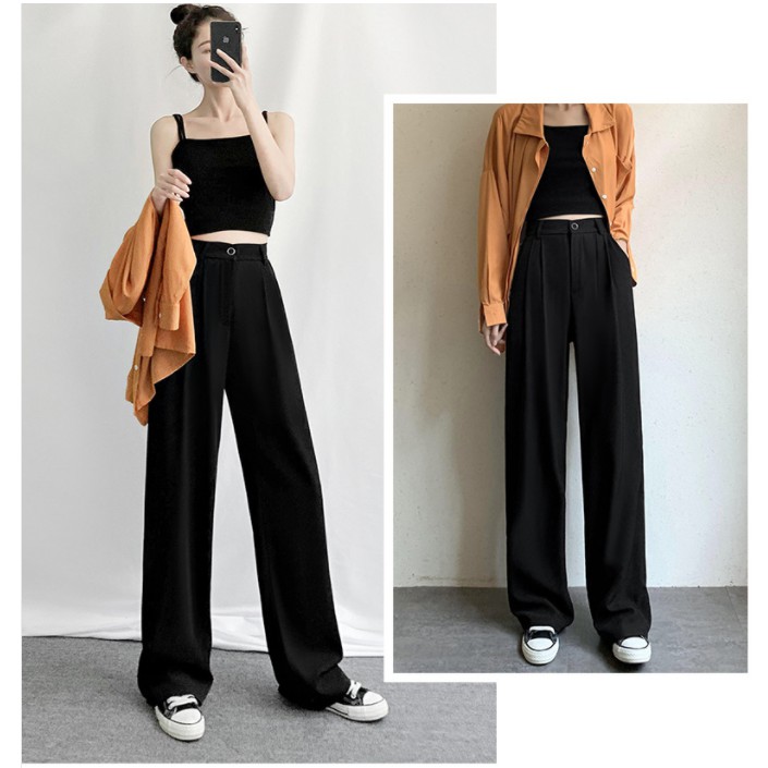 Spring Wide-leg Pants Women High Waist Solid Color Straight Tube Loose Casual Pant Plus Size Mopping Long Trousers