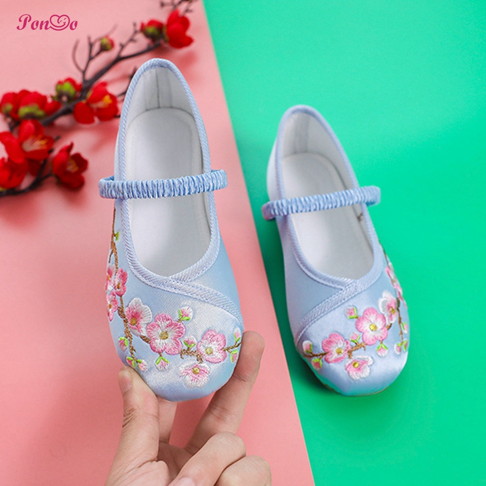 Giày búp bê đế bằng thêu hoa mận phong cách Trung Hoa cổ điển size 25-36 cho bé gái