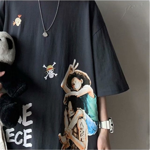 Áo Thun Tay Ngắn Cổ Tròn Dáng Rộng In Hình Luffy ace Thời Trang Đường Phố Dành Cho Nam size M-8XL