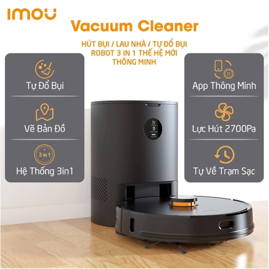 Robot Hút Bụi Lau Nhà Thông Minh IMOU RV-L11-A, tự động xử lý rác, cảm biến tránh vật cản, tự động về trạm sạc