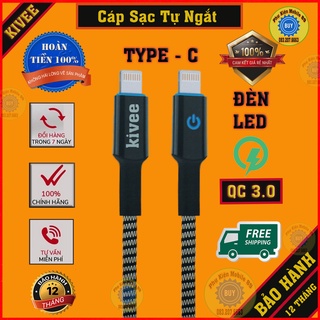 Cáp sạc type c tự ngắt kivee pro - đèn led báo - bh 12 tháng - cáp sạc typec bọc dù cao cấp