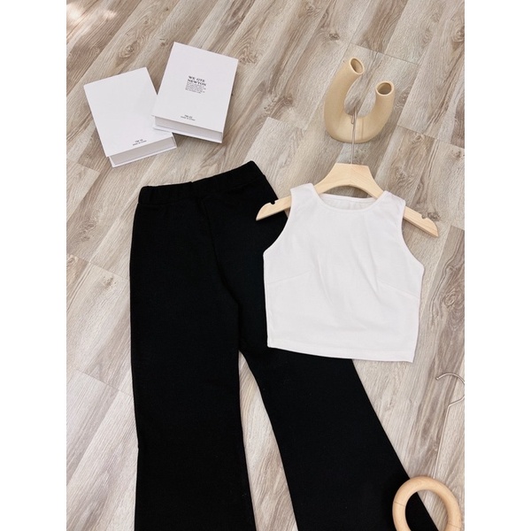 set quần loe áo croptop basic