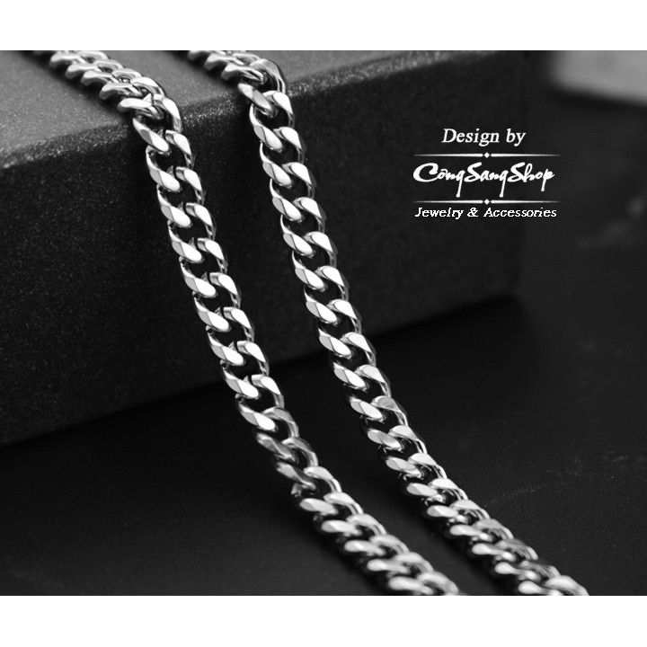 DÂY CHUYỀN NAM INOX 6LY KIỂU LẶC ĐƠN VÁT CẠNH DN062 trắng sáng đẹp, không đen, không gỉ, chuẩn thời trang