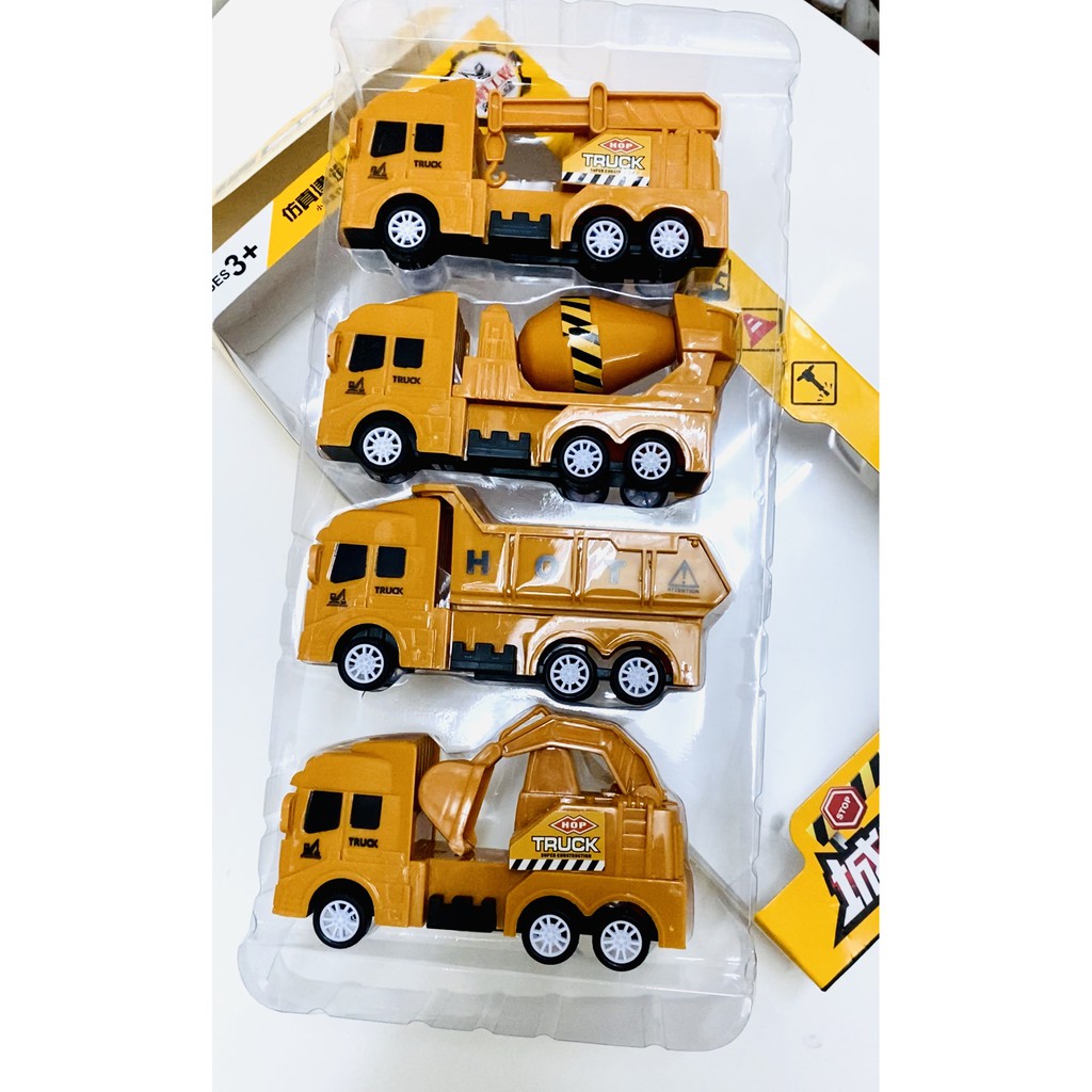 Bộ đồ chơi 4 xe công trình iKids Vietnam, máy xúc, xe tải, cần cẩu, xe trộn bê tông