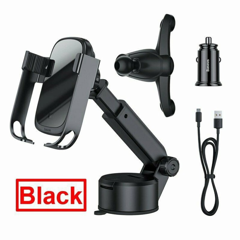 Giá kẹp điện thoại Baseus Rock-soilid Vehicle tích hợp sạc không dây chuẩn Qi 10W cho iPhone 8 / X / XR / XS Max Samsung