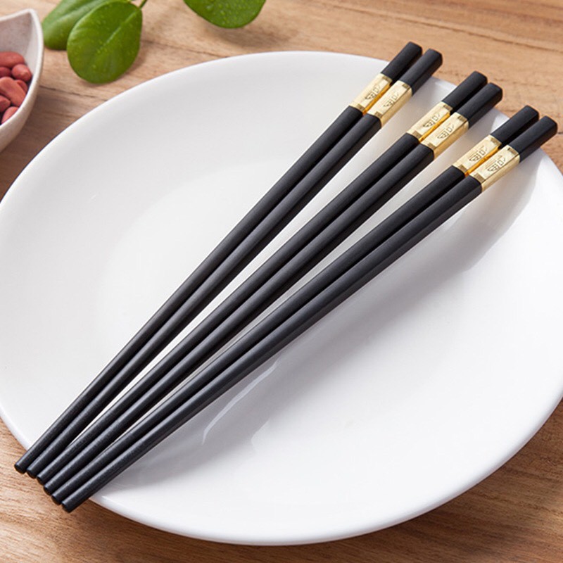 Set 10 đôi đũa mạ vàng, đũa ăn cao cấp chống trơn trượt 𝐊𝟏𝟑