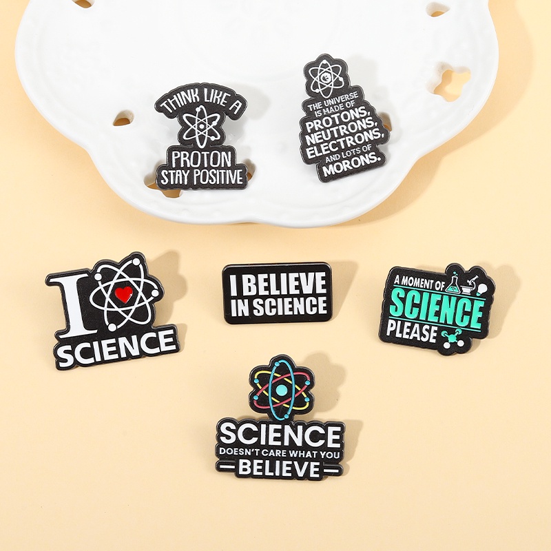 Letter Brooch Chemical Atomic Structure I Believe In Science Enamel Pins Brooches Proton Neutrons Lapel Badges Cartoon Funny QuotesBackpack Jewelry Badge
