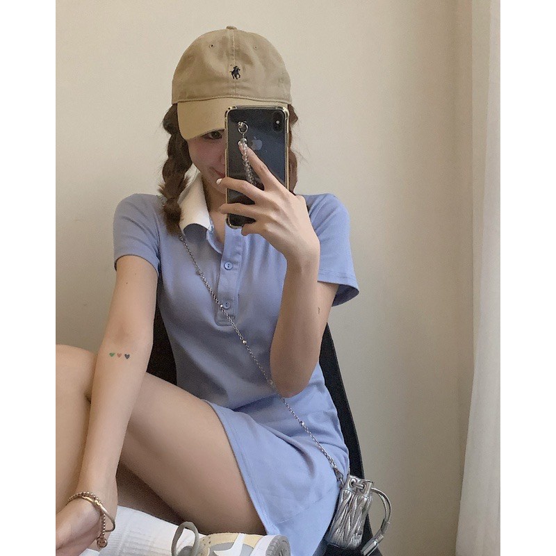Đầm polo nữ kiểu mới t05, thiết kế cổ trắng cực xinh . giasi