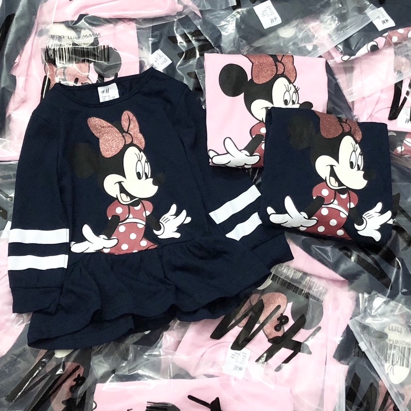 Váy đầm thu đông cho bé gái - Set 2 váy Minnie Hm chất cotton cho bé gái size 1-6t