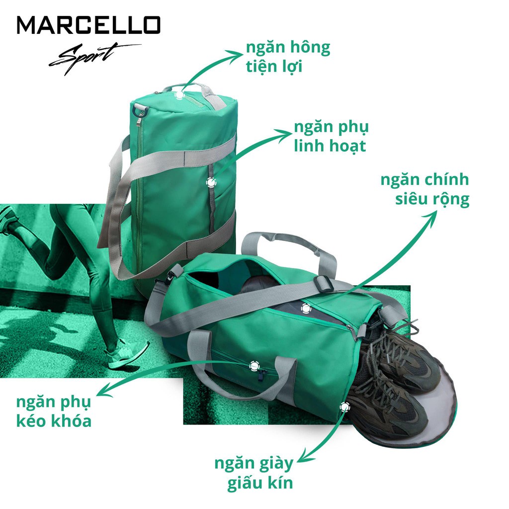 Túi du lịch, tập gym size lớn có ngăn để giày - Túi trống thời trang đa năng tiện dụng chính hãng Marcello T100